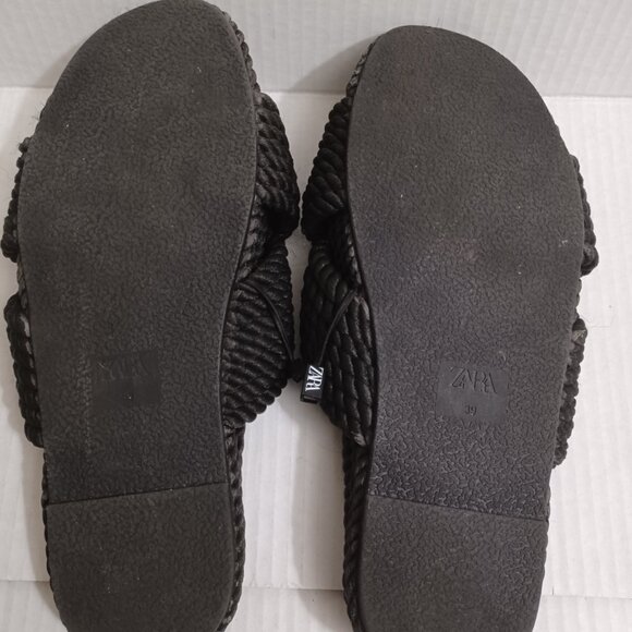ZARA ROPE SLIDE SANDALS BLACK SIZE 39 - Picture 3 of 12